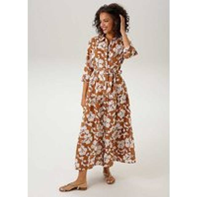 Aniston Floral Long Sleeve Collared Dress - Brown Print