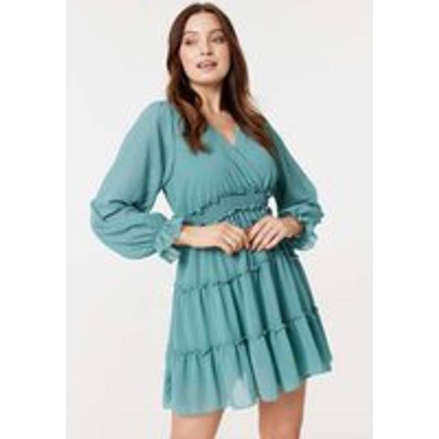 Lace Detail Long Sleeve Mini Dress - Green - Size 10 - Izabel London
