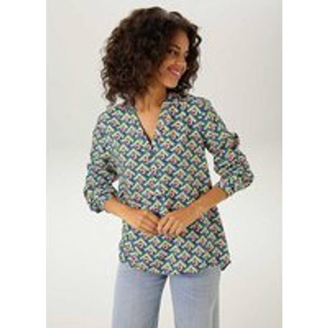 Aniston Retro Print Long Sleeve Blouse - Blue Multi