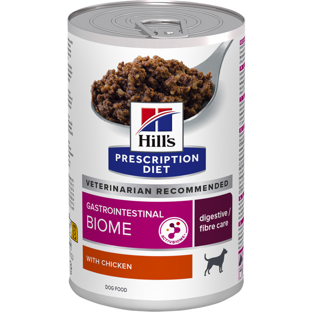 Hill's Prescription Diet Gastrointestinal Biome Digestive Care våtfoder hund med kyckling (burk). Förpackning: 1 bricka (12 x 370 g)