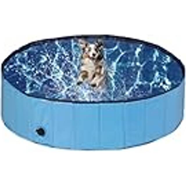 Relaxdays - Dog Pool, HxD: 30 x 120 cm, Foldable, with Drain Valve, Puppy Paddling to Cool Off in Summer, pvc & mdf, Blue