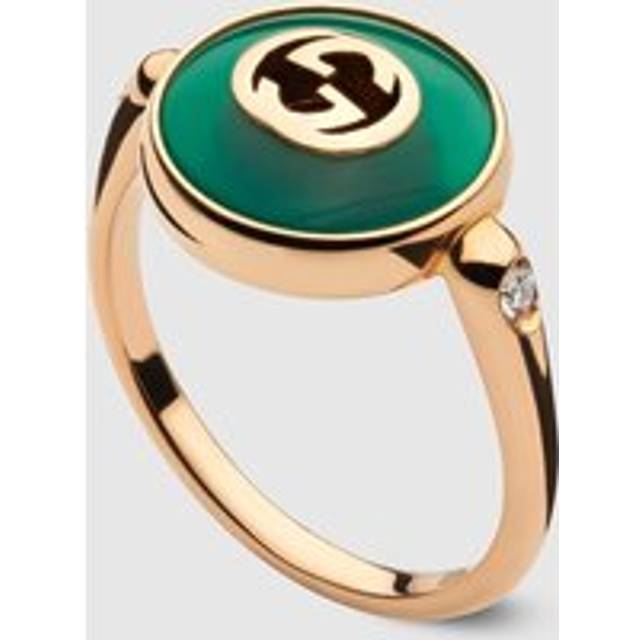 Gucci Interlocking 18ct Rose Gold Green Agate Ring - O.5