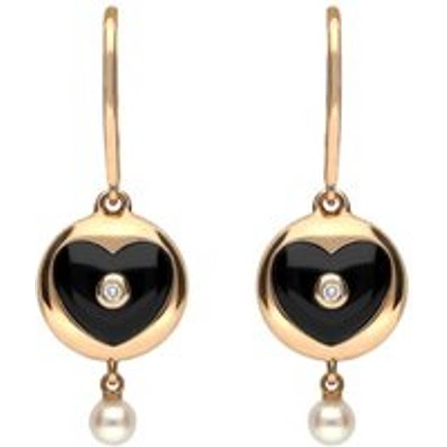 18ct Rose Gold Whitby Jet Diamond Pearl Heart Drop Earrings - Option1 Value Rose Gold