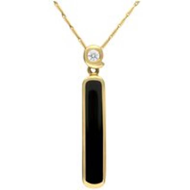 18ct Yellow Gold Whitby Jet Diamond Slim Oblong Necklace - Option1 Value Yellow Gold