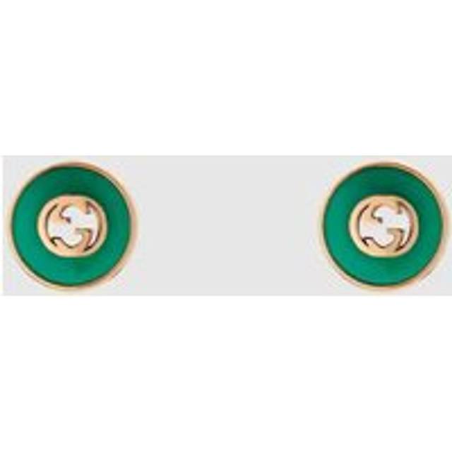 Gucci Interlocking 18ct Rose Gold Green Agate Stud Earrings