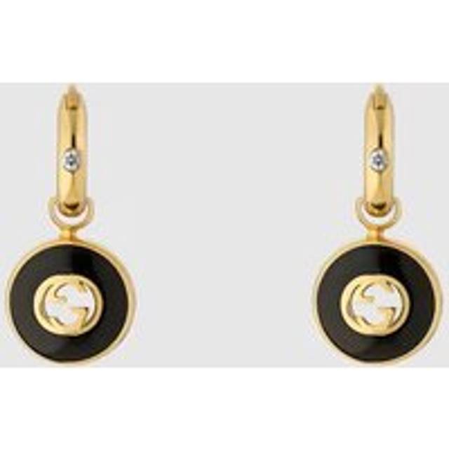 Gucci Interlocking 18ct Yellow Gold Black Onyx Hoop Earrings