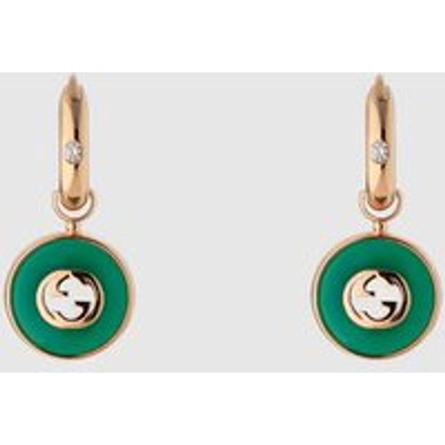 Gucci Interlocking 18ct Rose Gold Green Agate Hoop Earrings