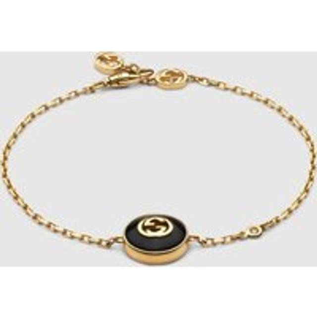 Gucci Interlocking 18ct Yellow Gold Black Onyx Bracelet - 16cm
