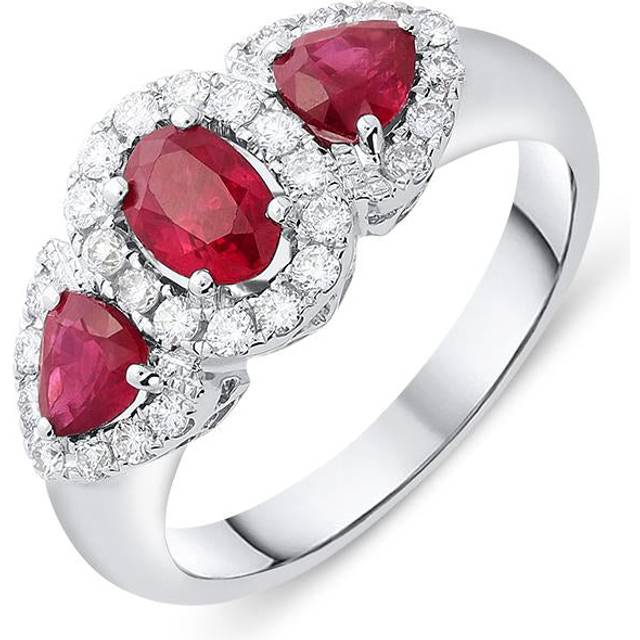 18ct White Gold 0.55ct Ruby Diamond Cluster Trilogy Ring - Option1 Value White Gold