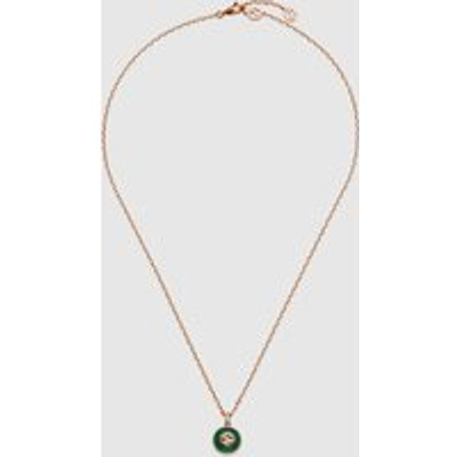 Gucci Interlocking 18ct Rose Gold Green Agate Necklace