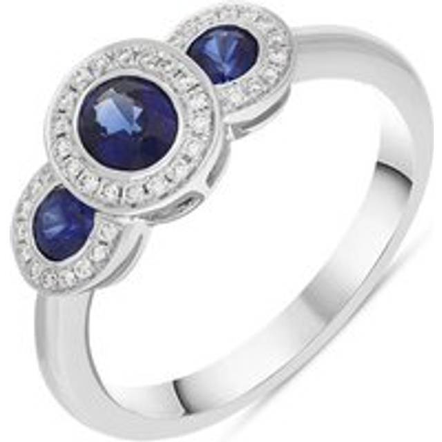 18ct White Gold Sapphire Diamond Oval Cut Three Stone Cluster Ring