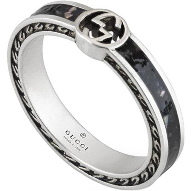 Gucci Interlocking Sterling Silver Black Enamel Band Ring D - Q.5