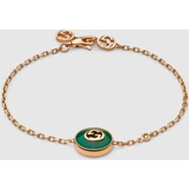 Gucci Interlocking 18ct Rose Gold Green Agate Bracelet - 16cm