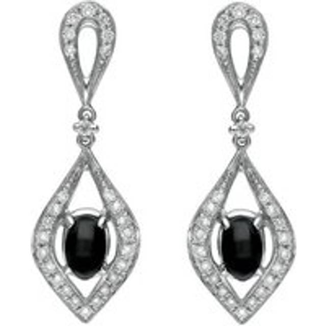 18ct White Gold Whitby Jet Diamond Open Curved Marquise Drop Earrings D - White Gold