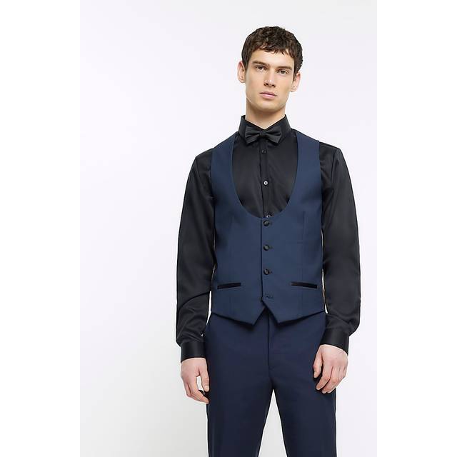 River Island Mens Waistcoat Navy Slim Fit Tuxedo - Size 36 (Chest)