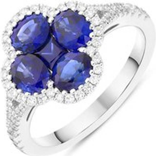 18ct White Gold 1.93ct Sapphire 0.30ct Diamond Clover Cluster Ring - Option1 Value White Gold
