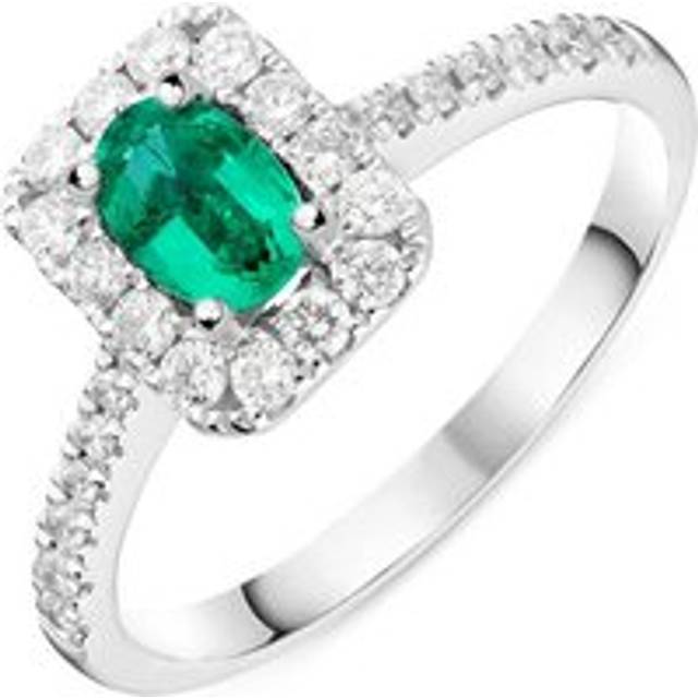 18ct White Gold 0.44ct Emerald 0.37ct Diamond Oval Cut Ring