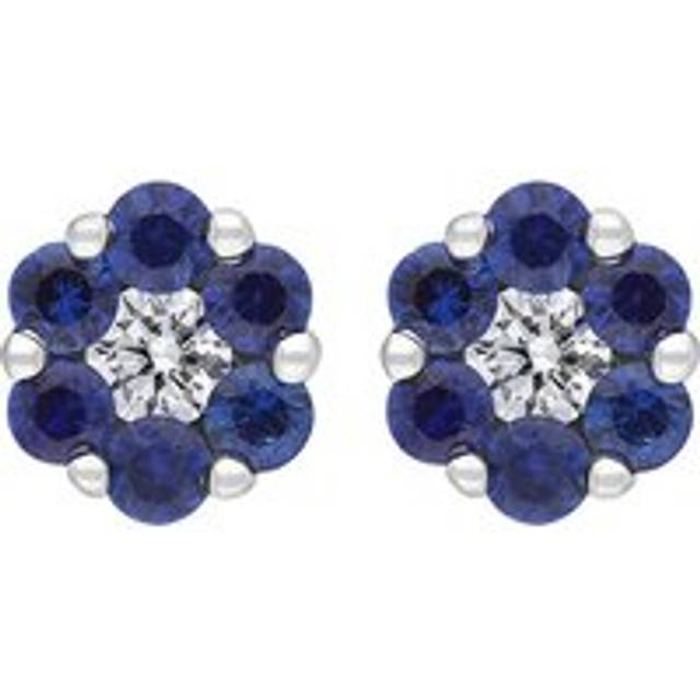 18ct White Gold 0.46ct Sapphire Diamond Floral Cluster Earrings - Option1 Value White Gold