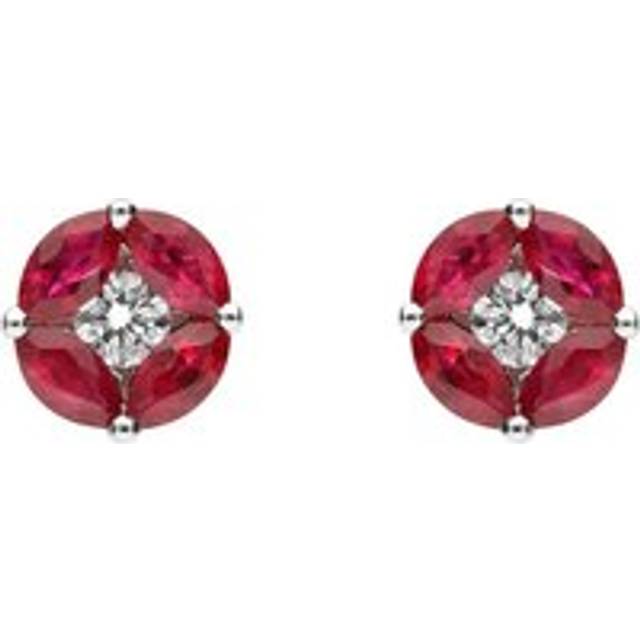 18ct White Gold 0.84ct Ruby Diamond Marquise Stud Earrings