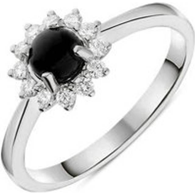 18ct White Gold Whitby Jet 0.18ct Diamond Round Cluster Ring