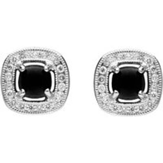 18ct White Gold Whitby Jet and Diamond Stud Earrings - White Gold