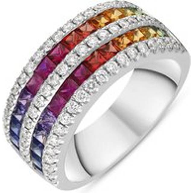 18ct White Gold Sapphire Diamond Princess Cut Multicolour Half Eternity Ring