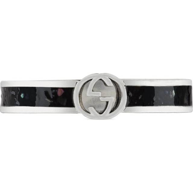 Gucci Interlocking 3.5mm Black Enamel Ring YBC701620001016 P - Silver