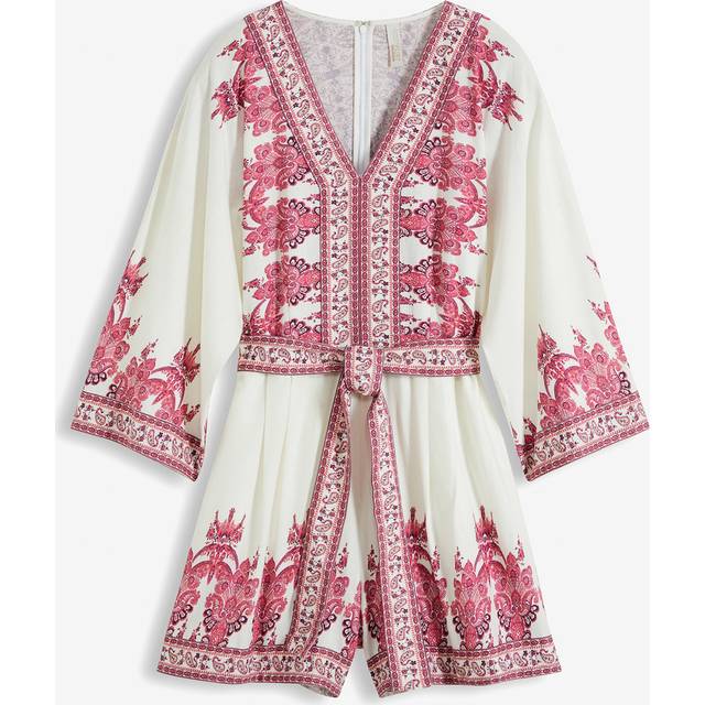 bonprix Linen Blend Short Summer Jumpsuit - Pink Print