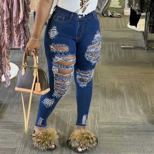 SHEIN Sexy Ripped Slim Fit Skinny Jeans With Narrow Feet