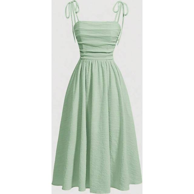 SHEIN Women&#39;s Solid Color Knotted Ruched Mid-Calf Casual Camisole Dress,Summer Dresses For Women,Tea Party Dress,Pastel Dresses For Women