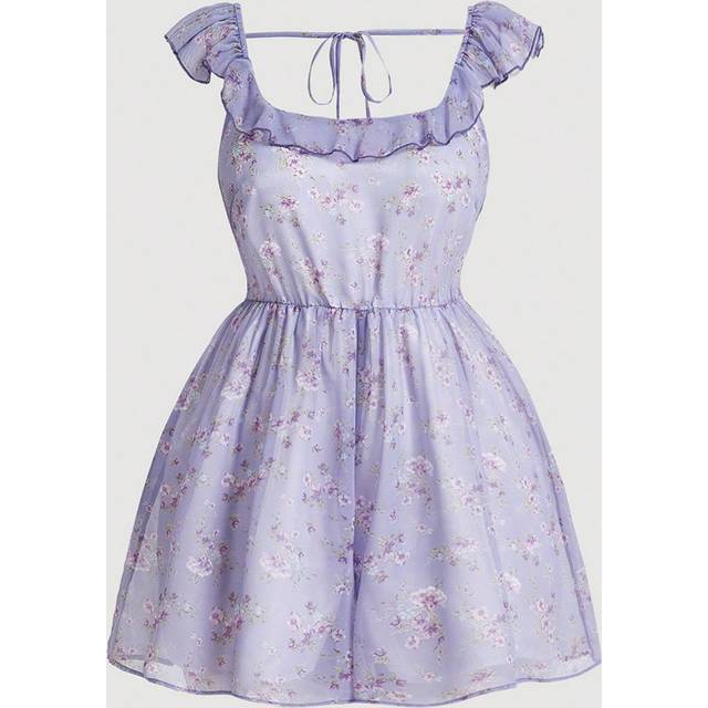 Plus Storlek Blommigt Overaller - Mauve Lila (0XL,1XL,2XL,3XL,4XL)