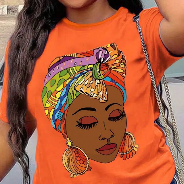 Damtryckta enkel kortärmad T-shirt grafiska tröjor Damöverdelar - Orange (L,M,S,XS)