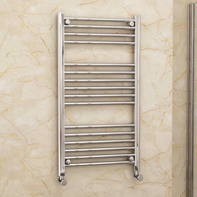 Water-Fed Heated Vertical Straight Towel Rail - Chrome (160cm H x 50cm W x 2cm D)