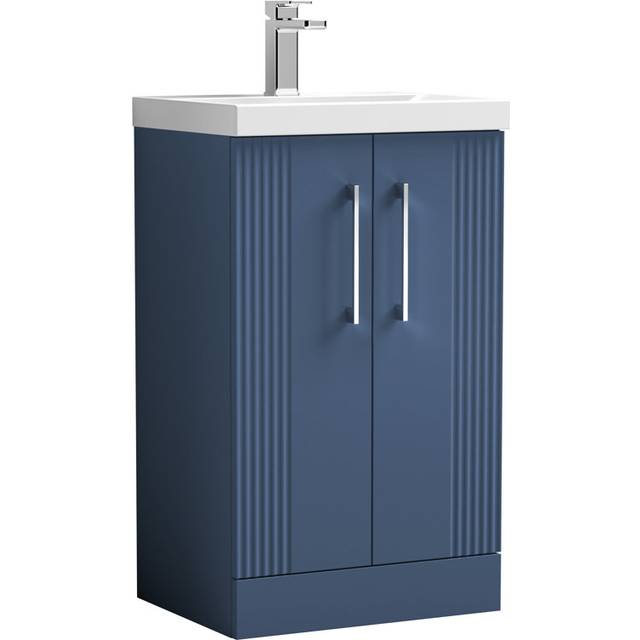 Nuie Deco Satin Blue 500mm Floor Stading 2-Door Vanity Unit &amp; Basi