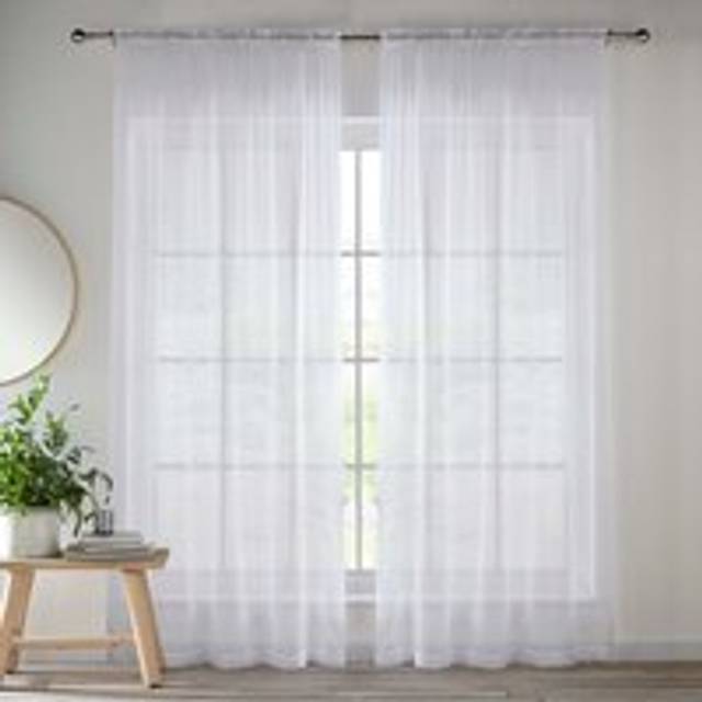 Plain Sheer Voile Panel Curtains Panel - Pair with Rod Pocket Header - White - 145cm width x 183cm drop