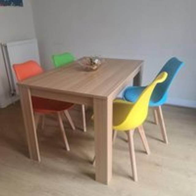 Kosy Koala Dining Table And 4 Chairs Oak Effect Wood 4 Colourful Plastic Leather Chairs, Multi