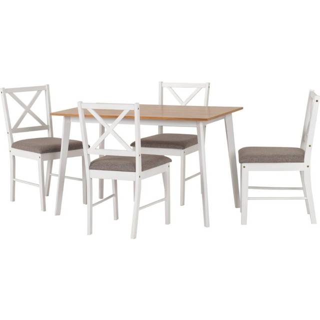 Seconique Balfour 1+4 Dining Set - White/Oak Effect/Grey Fabric, White