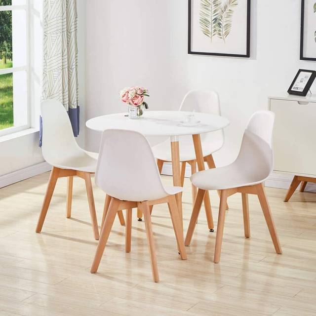 Portland 4 Seater Leather Round Dining Set White