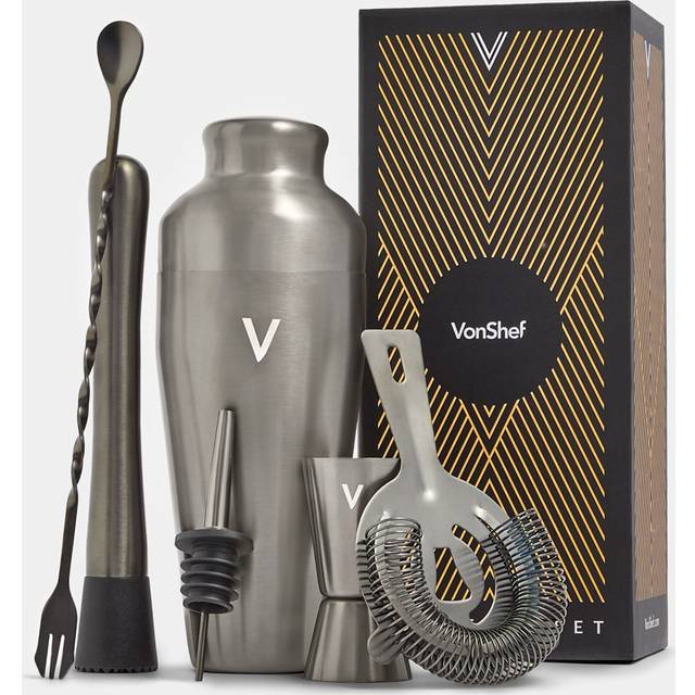 6 Piece Stainless Steel Parisian Cocktail Shaker Set - Grey - One Size