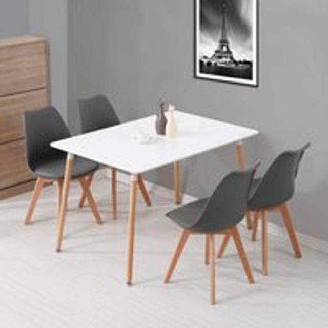 Portland 4 Seater Leather Dining Set White and Grey - Multi