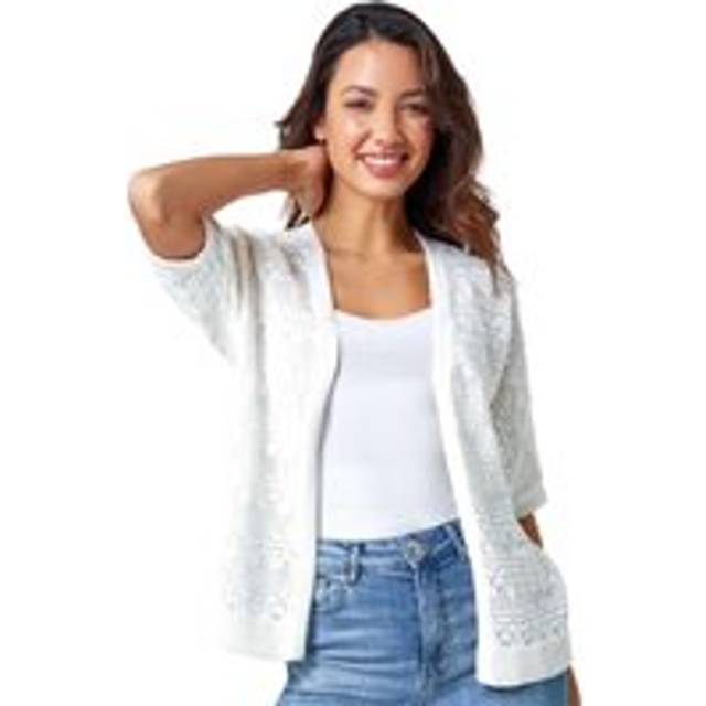 Roman Ivory Stitch Detail Knit Cardigan - Size 10
