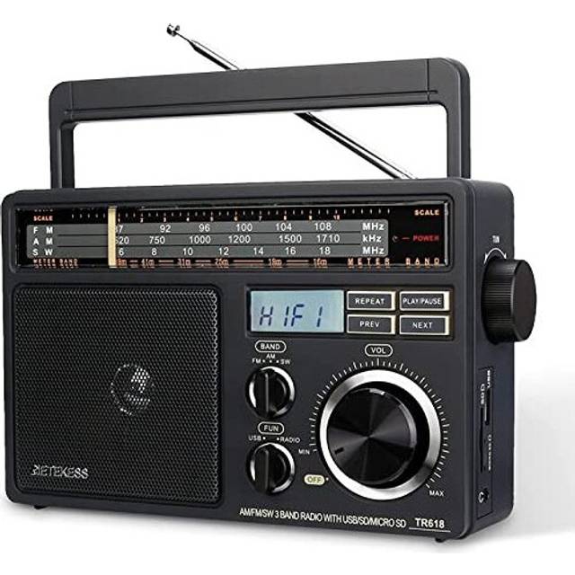 TR618 Portable FM AM SW Radio, Digital Shortwave Radio, Mains and Battery, Vintage Transistor, Antenna, Headphones Jack USB TF, Site, Work, Bathroom,