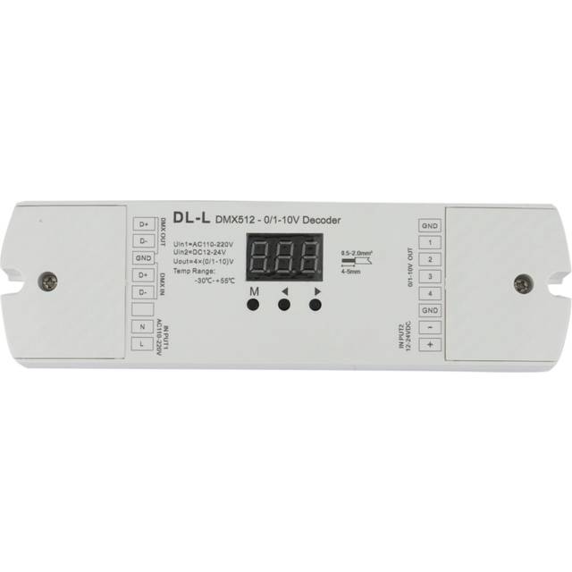 4 Channel DMX512 to 1-10V / 0-10V Converter, DC 12V-24V Input, 4CH DMX Numeric Display Signal Transformer DL-L