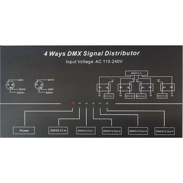 DMX512 Amplifier Splitter DMX512 Signal Repeater 1CH DMX121 4CH 4 Output Ports DMX124 Signal Distributor, AC100V-240V