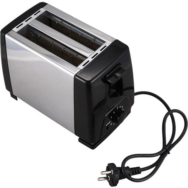 Hushållsbrödrost i rostfritt stål, dubbelspårig brödrost, automatisk mini-frukostbröd, 2 skivor, uppvärmning, brödrost-eu-kontakt
