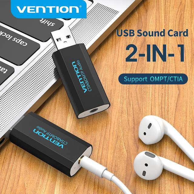Vention USB 5.1 Externt ljudkort USB till 3,5 mm hörlursadapter för bärbar dator svart