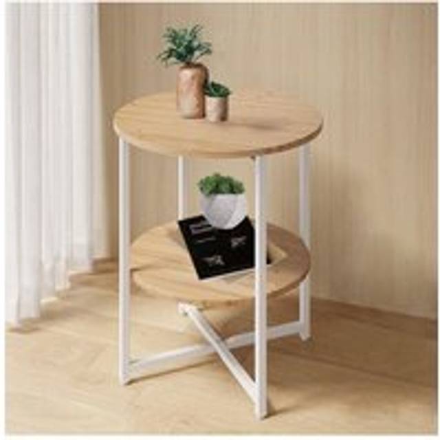 Living And Home Log Colored Small Round Coffee Table With 2 Tier In Natural - One Size