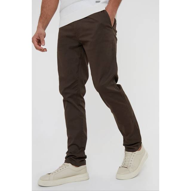'Castello' Cotton Slim Fit Chino Trousers With Stretch - Brown - 34R