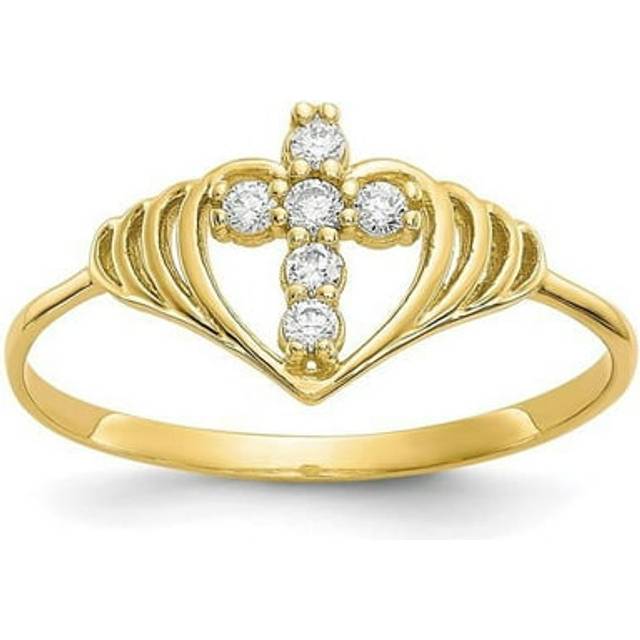 10K Yellow Gold CZ Cross Ring - Size 6