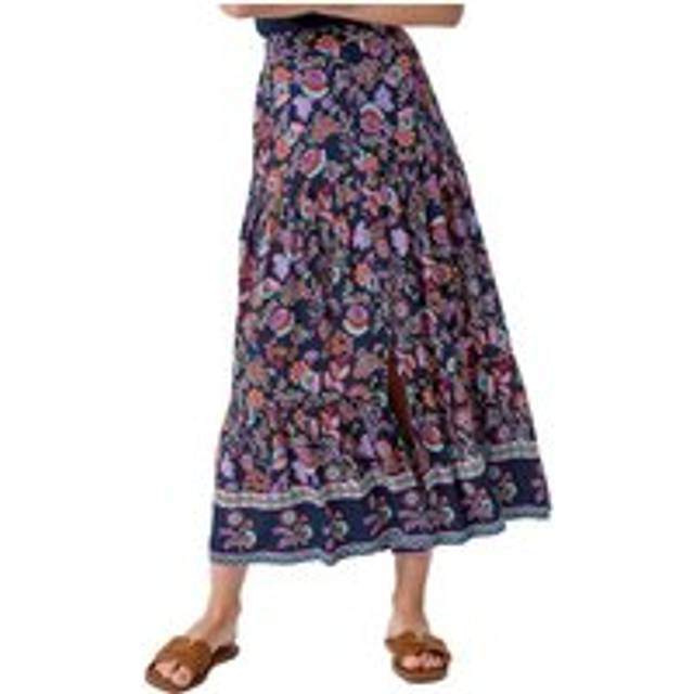 Roman Purple Paisley Floral Button A Line Tiered Midi Skirt - Size 18